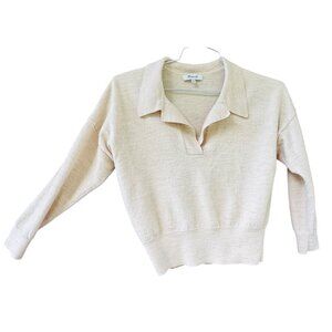 Madewell XXL Polo Sweater Merino Wool Heather Oatmeal Long Sleeve Pullover